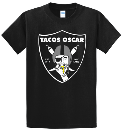 Black T shirt with Taco Raiders Print